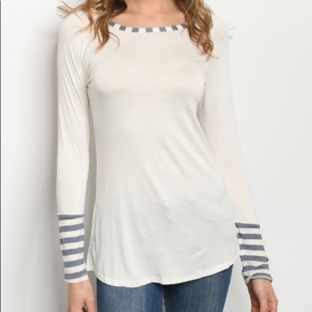 Ivory Indigo Striped Top
